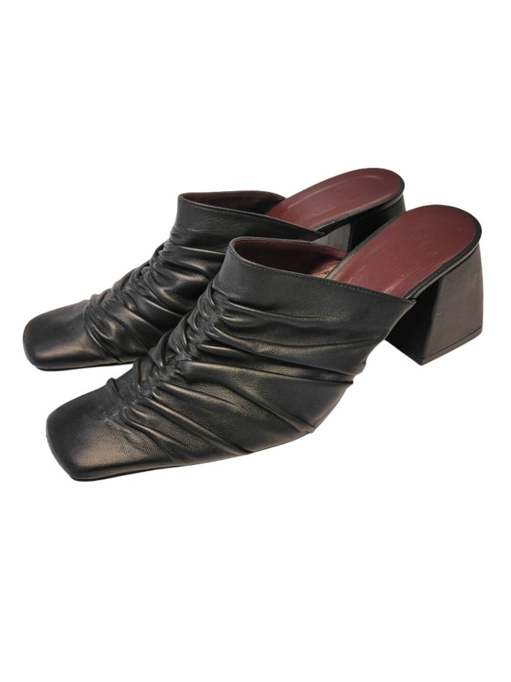 STAUD Maude Leather Ruched Mules 39